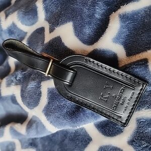 Louis Vuitton Black Mini Leather Luggage Tag "KY" Initials